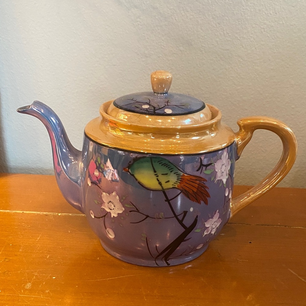 Japanese porcelain blue and gold Teapot with Bird Design